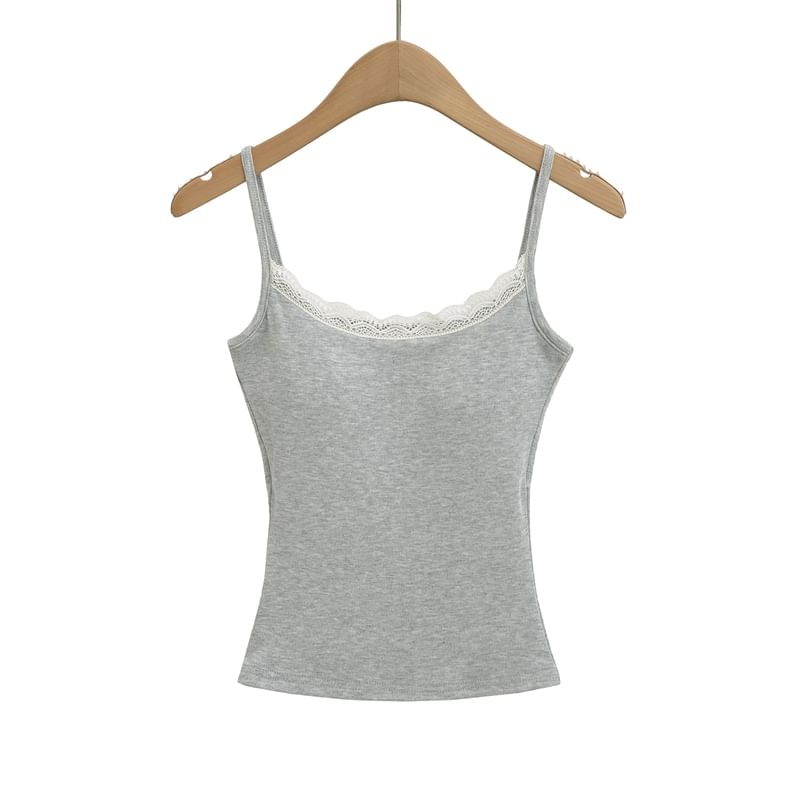 Lace Trim Cami Spaghetti Strap Scoop Neck Top