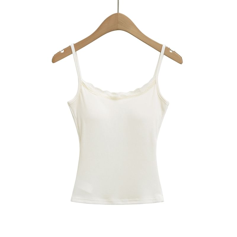 Lace Trim Cami Spaghetti Strap Scoop Neck Top