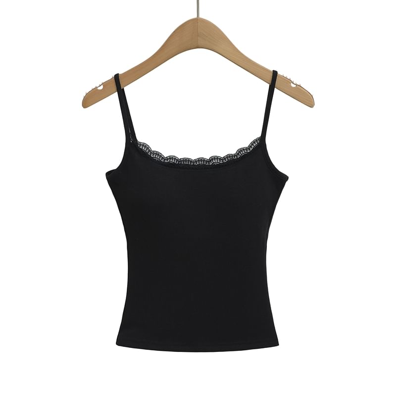 Lace Trim Cami Spaghetti Strap Scoop Neck Top