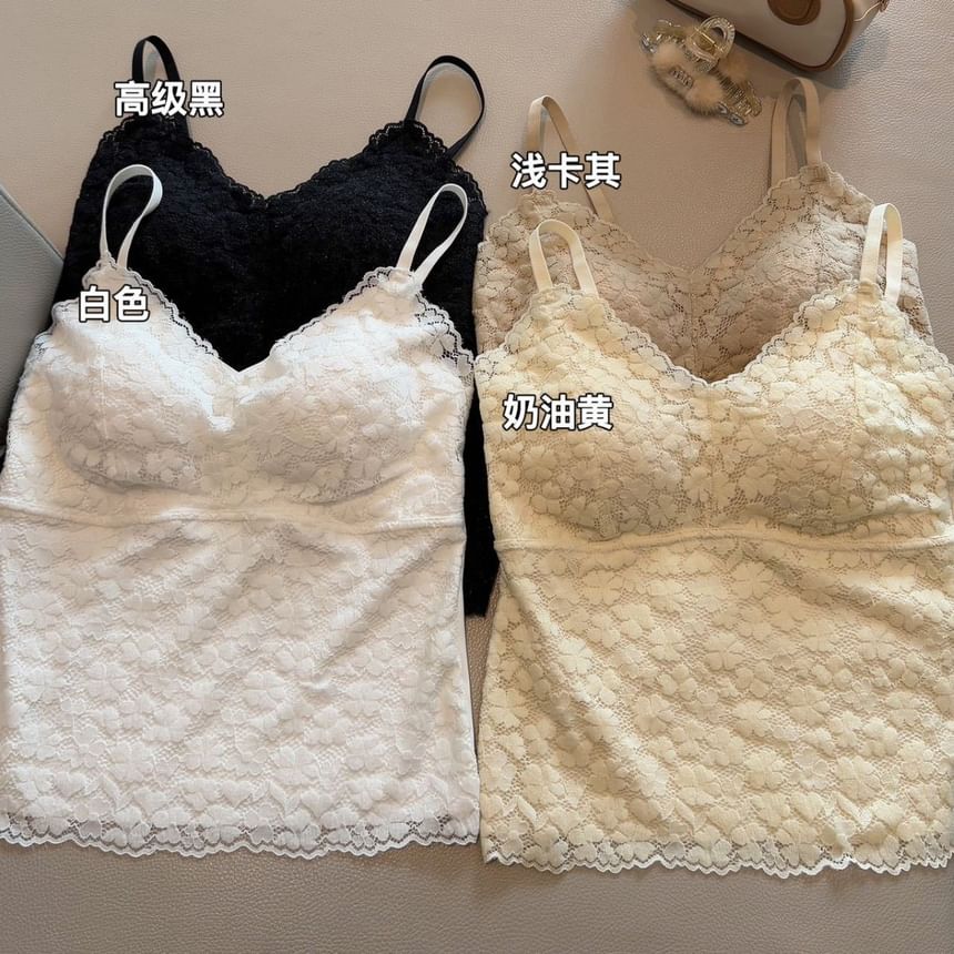 Padded Lace V Neck Crop Cami Top