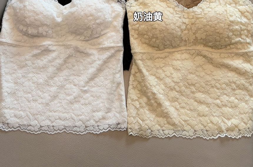 Padded Lace V Neck Crop Cami Top