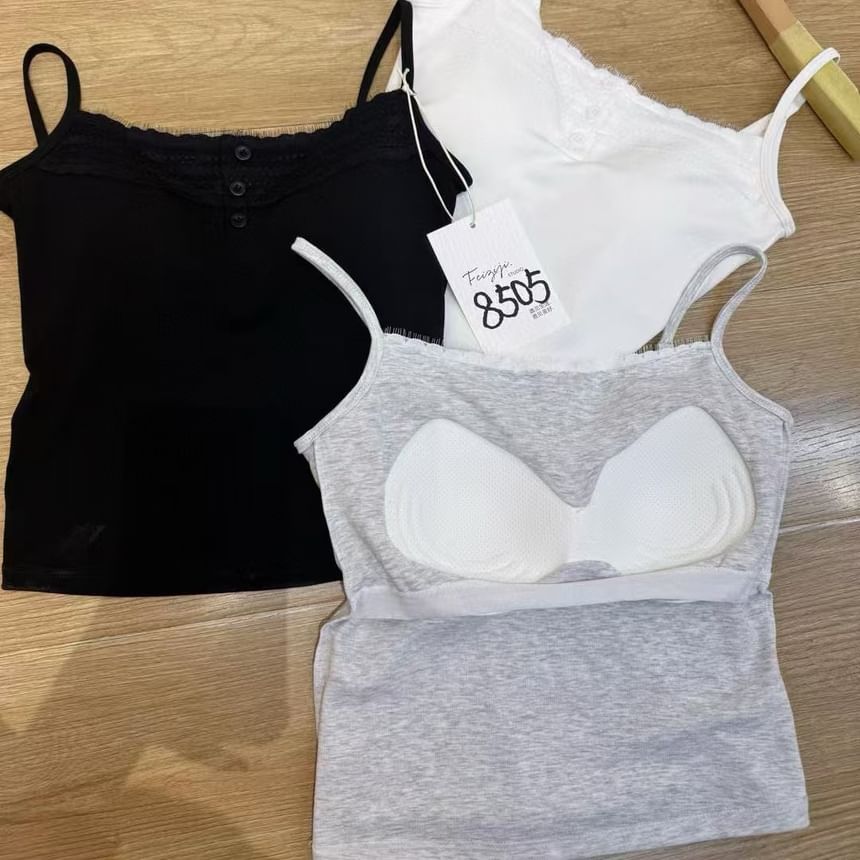 Padded Lace Panel Crop Cami Top