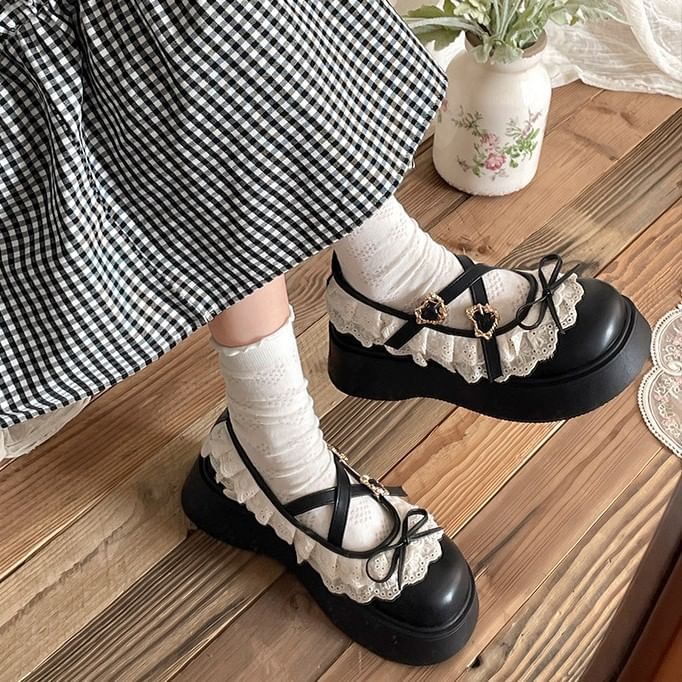 Lace Trim Platform Mary Jane Shoes