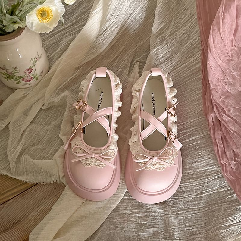 Lace Trim Platform Mary Jane Shoes