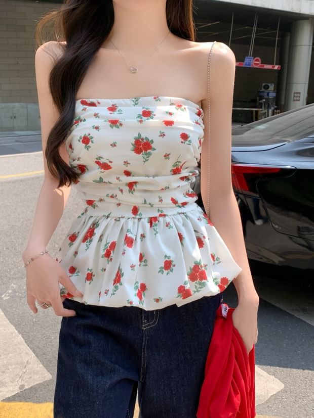 Floral Peplum Tube Top / Crop Cardigan