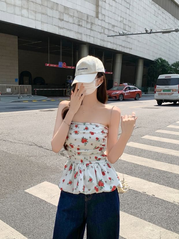 Floral Peplum Tube Top / Crop Cardigan
