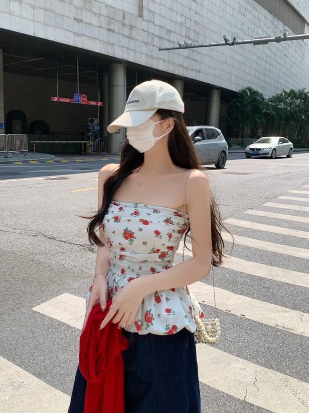 Floral Peplum Tube Top / Crop Cardigan