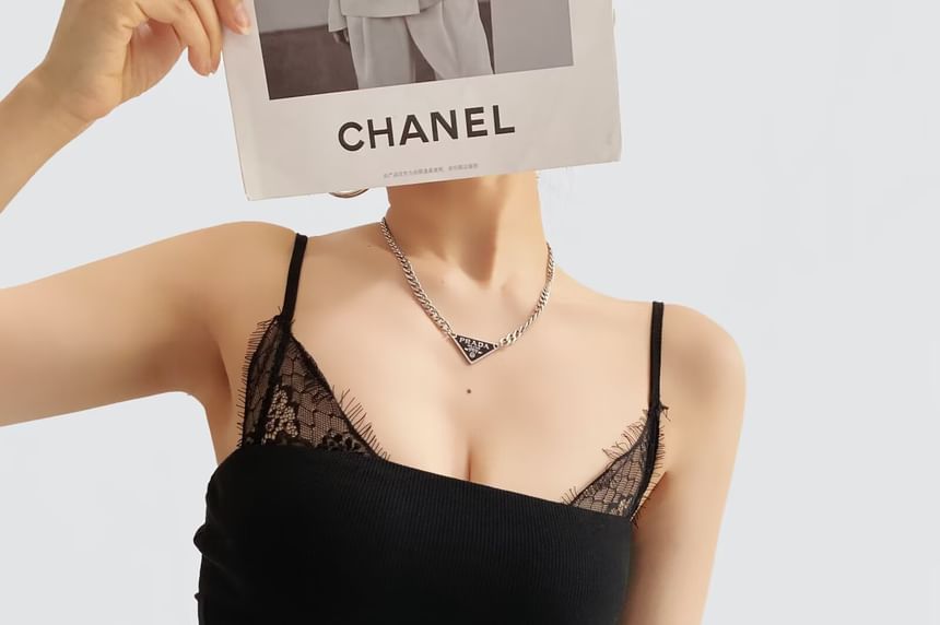 Ruched Ribbed Lace Trim Camisole Top