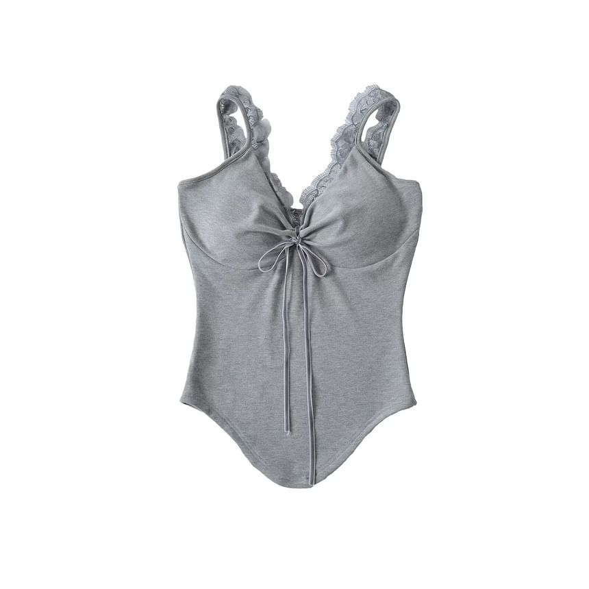 Asymmetrical Lace Trim V-Neck Cami Top