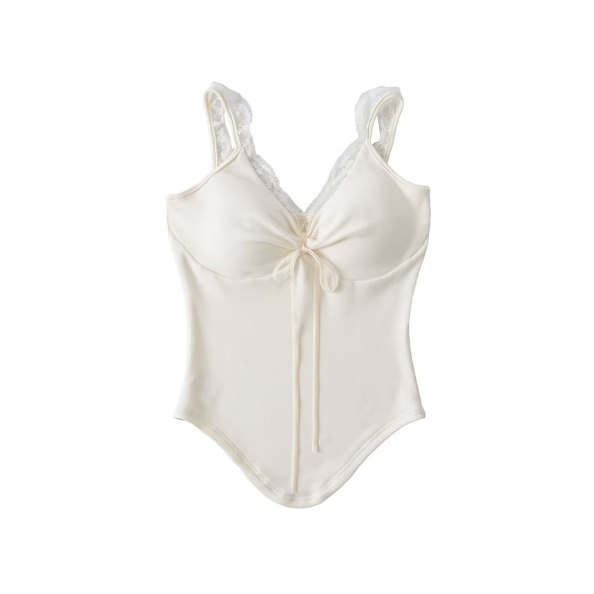 Asymmetrical Lace Trim V-Neck Cami Top