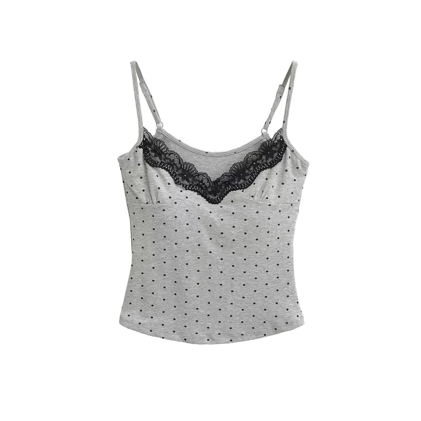 Dotted Lace Trim Camisole Top