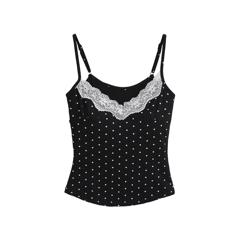 Dotted Lace Trim Camisole Top
