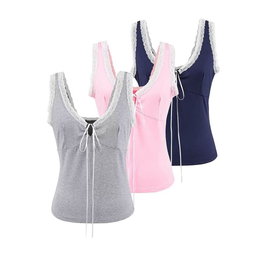 Lace Trim V-Neck Tank Top