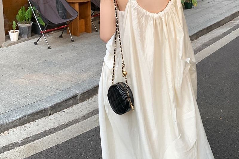 Tie Shoulder Plain Maxi A-Line Dress