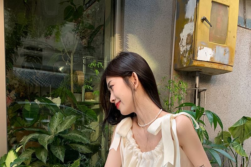 Tie Shoulder Plain Maxi A-Line Dress