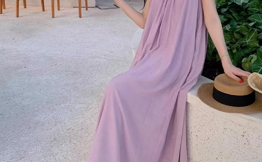 Spaghetti Strap Plain Maxi A-Line Dress