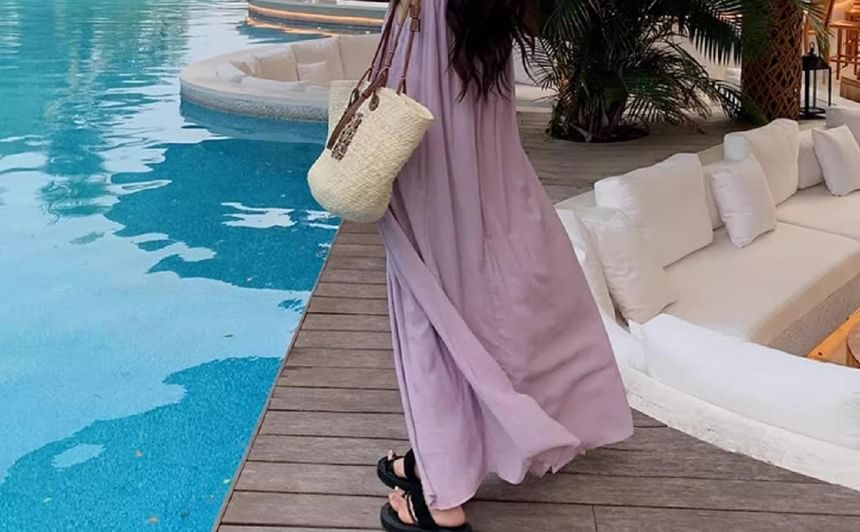 Spaghetti Strap Plain Maxi A-Line Dress