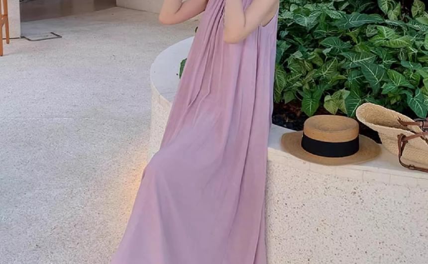 Spaghetti Strap Plain Maxi A-Line Dress