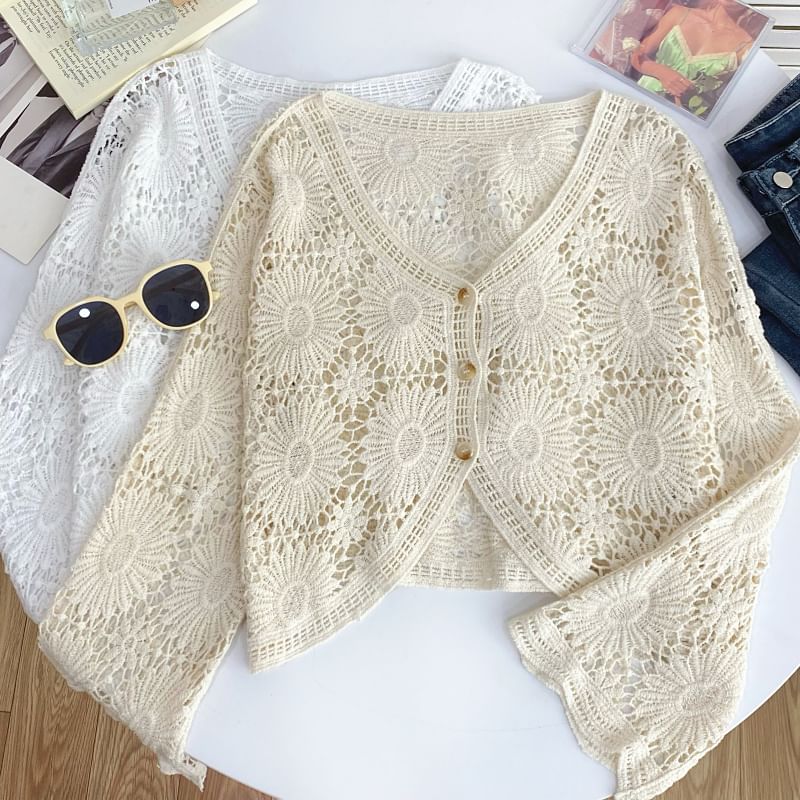 V-Neck Crochet Cardigan