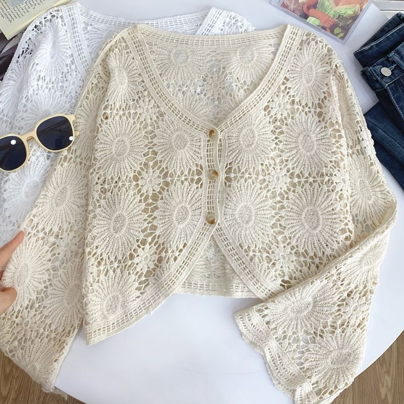 V-Neck Crochet Cardigan