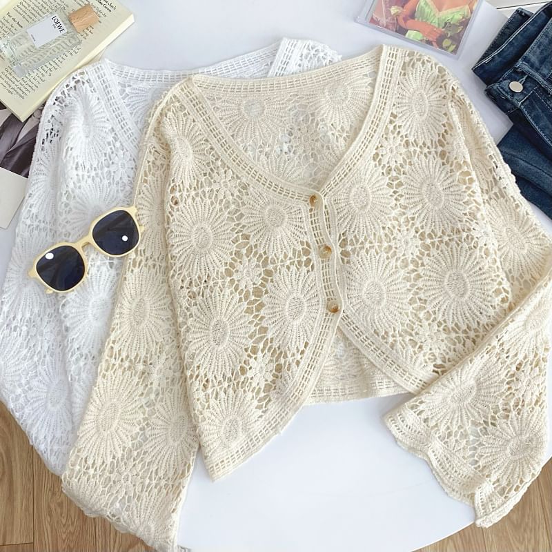 V-Neck Crochet Cardigan