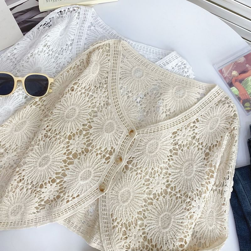 V-Neck Crochet Cardigan