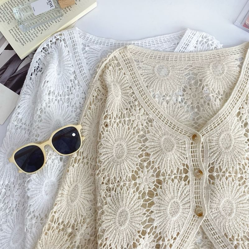 V-Neck Crochet Cardigan