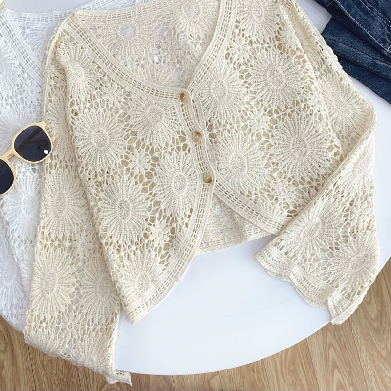 V-Neck Crochet Cardigan