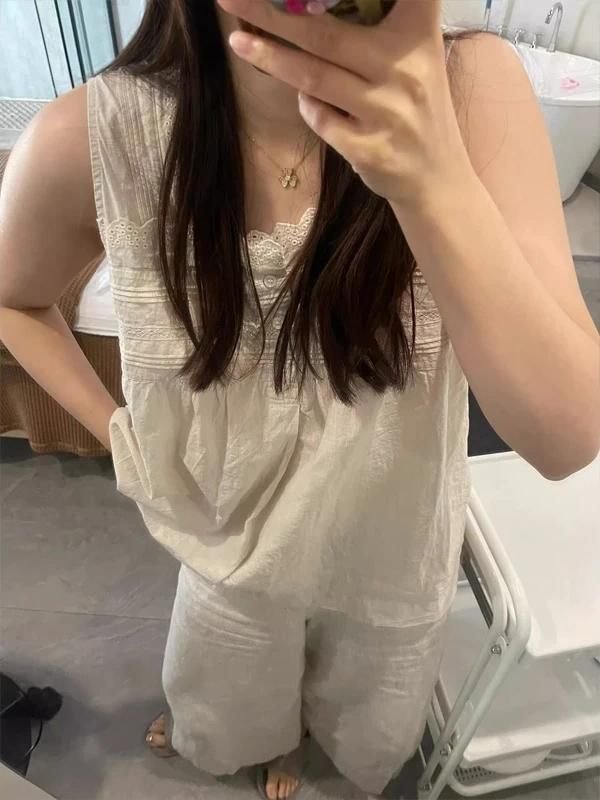Pajama Set: Lace Trim Cami and Pants