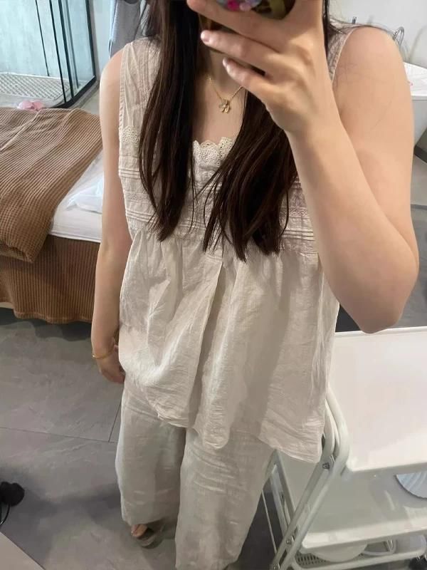 Pajama Set: Lace Trim Cami and Pants