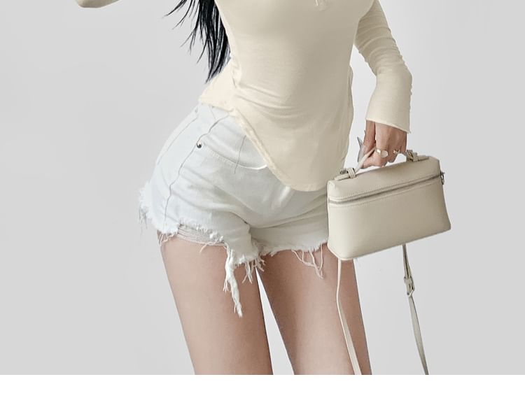 Mock Two Piece Lace Long Sleeve Crop Top