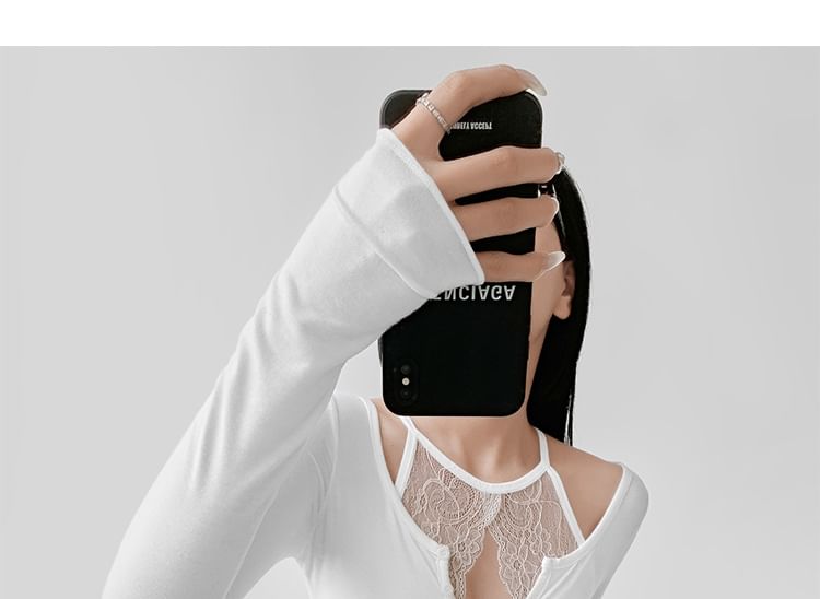 Mock Two Piece Lace Long Sleeve Crop Top