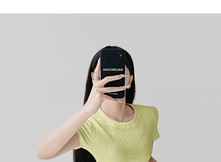 Round Neck Lace Trim Short Sleeve Top