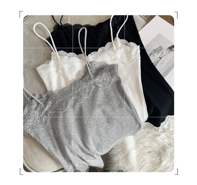 Lace Trim Plain Cami Top