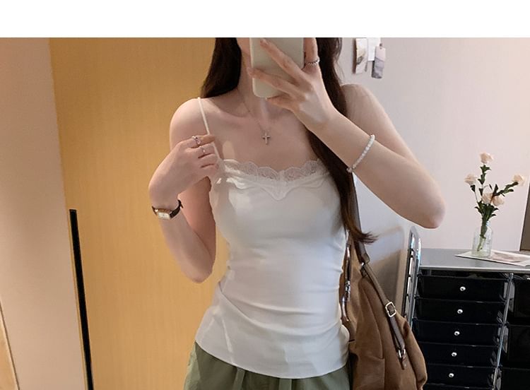 Lace Trim Plain Cami Top