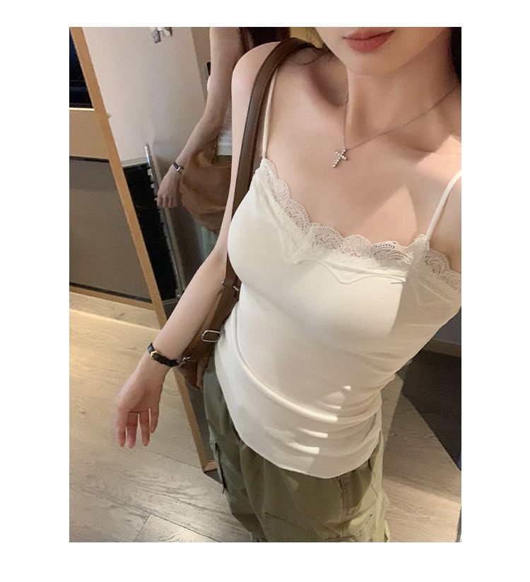 Lace Trim Plain Cami Top