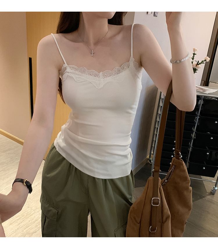 Lace Trim Plain Cami Top