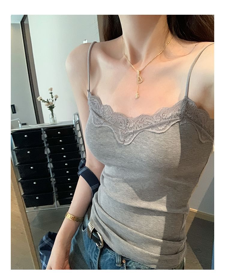 Lace Trim Plain Cami Top