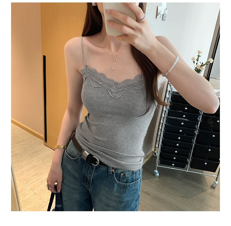 Lace Trim Plain Cami Top