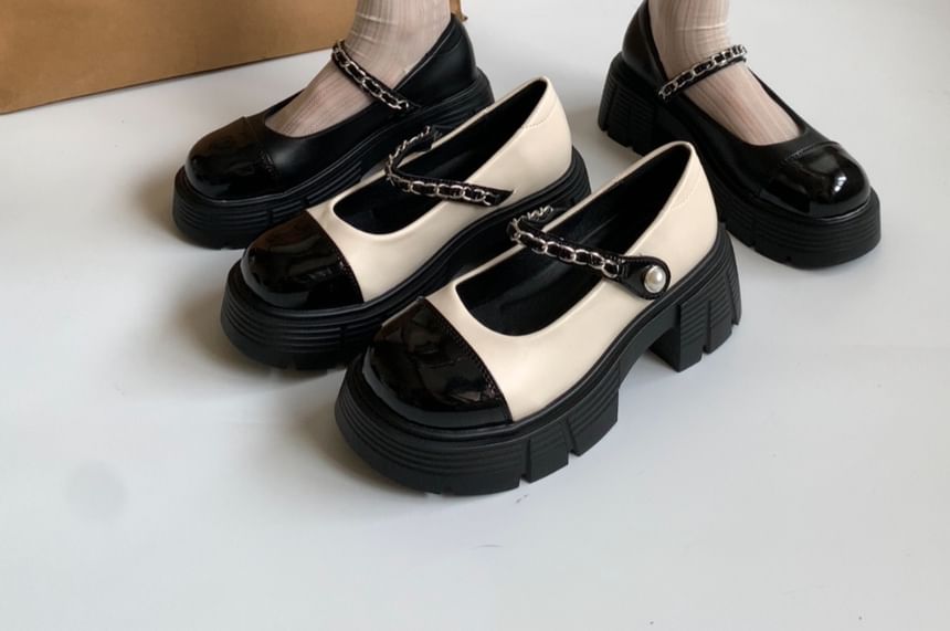Platform Chunky Heel Two-Tone Mary Jane Shoes