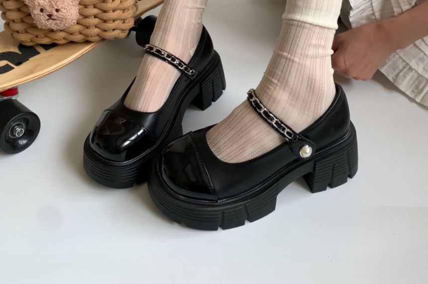 Platform Chunky Heel Two-Tone Mary Jane Shoes