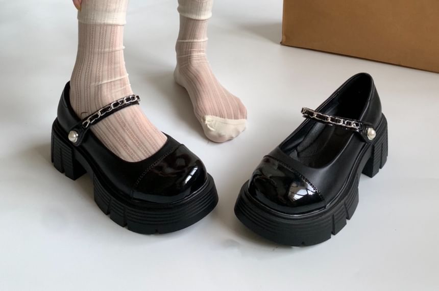 Platform Chunky Heel Two-Tone Mary Jane Shoes