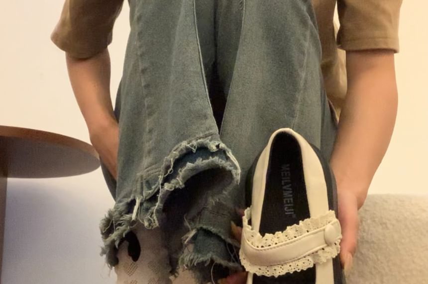 Platform Chunky Heel Lace Ruffle Mary Jane Shoes