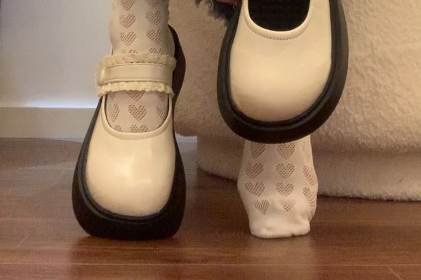 Platform Chunky Heel Lace Ruffle Mary Jane Shoes