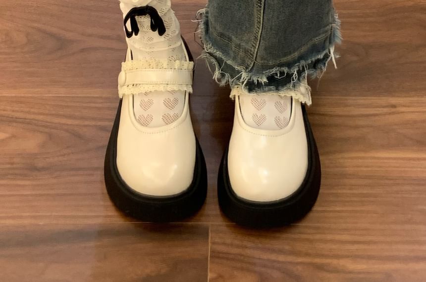 Platform Chunky Heel Lace Ruffle Mary Jane Shoes