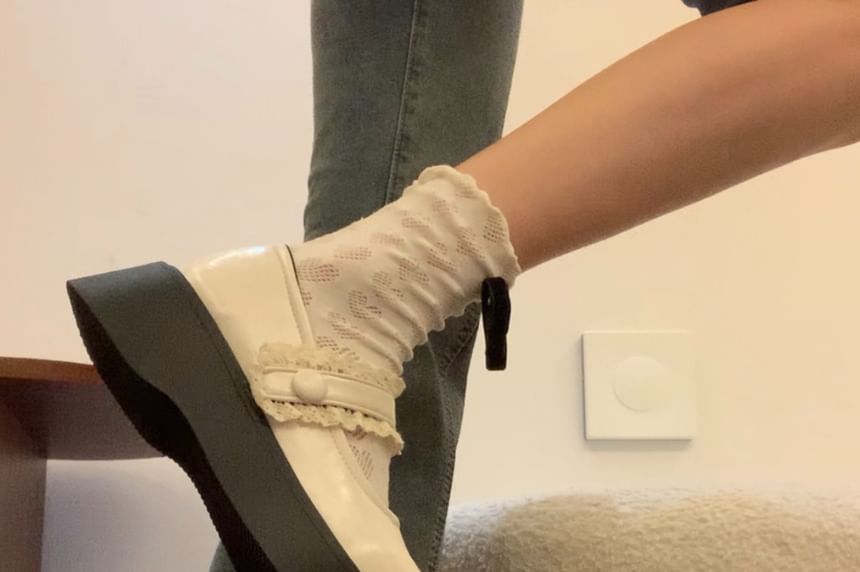 Platform Chunky Heel Lace Ruffle Mary Jane Shoes