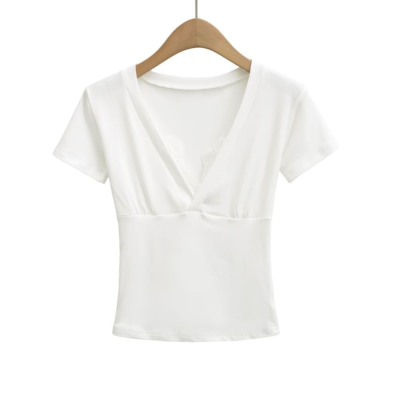 V-Neck Lace Trim Tee