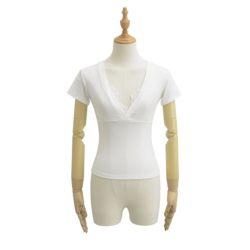 V-Neck Lace Trim Tee