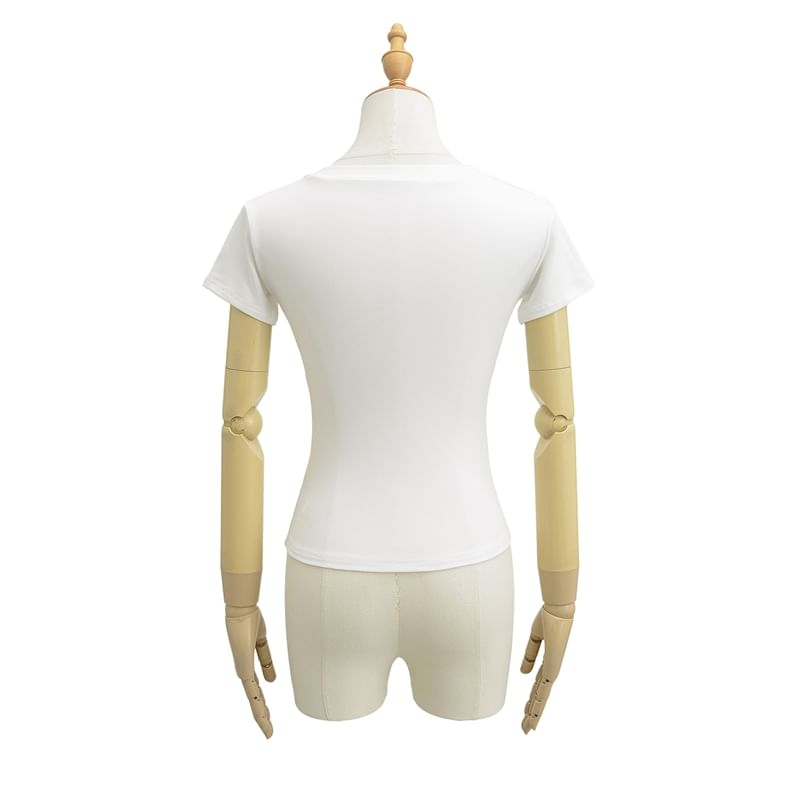 V-Neck Lace Trim Tee