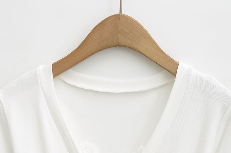 V-Neck Lace Trim Tee